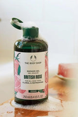 The Body Shop British Rose Shower Gel 250 ml, floral and refreshing, suitable for all skin types, vegan formula.