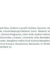 Ingredient list for The Body Shop Mango Shower Gel, highlighting natural extracts and components.