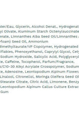 Ingredient list for The Body Shop Smoothing Day Cream, featuring natural components and soothing agents.