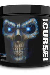 The Curse! Non-Stim Pumps supplement jar featuring a skull design and blue accents.
