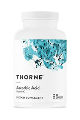Thorne Ascorbic Acid Vitamin C dietary supplement bottle with 60 capsules.