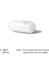 Thorne Ascorbic Acid white capsule, .995 in length, showcasing purity with potential color variations.