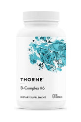 Thorne B-Complex #6 dietary supplement bottle, 60 capsules, supports energy production and nerve function.