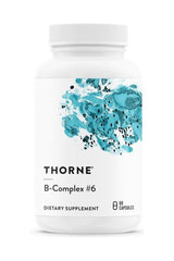 Thorne B-Complex #6 dietary supplement bottle, 60 capsules, supports energy production and nerve function.