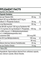 Supplement facts for Thorne B-Complex #6 showing vitamin ingredients and dosages.