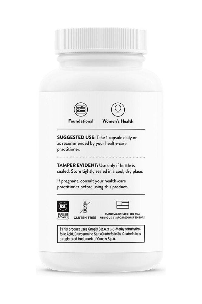 Thorne B-Complex #6 supplement bottle with suggested use and women's health information. Thorne B-Complex #6 supplement bottle with suggested use and women's health information.
