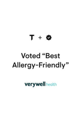 Text graphic stating "Voted 'Best Allergy-Friendly'" with verywell health branding.