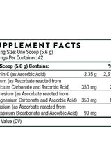 Supplement facts for Thorne Buffered C Powder, detailing ingredients and their amounts per serving.