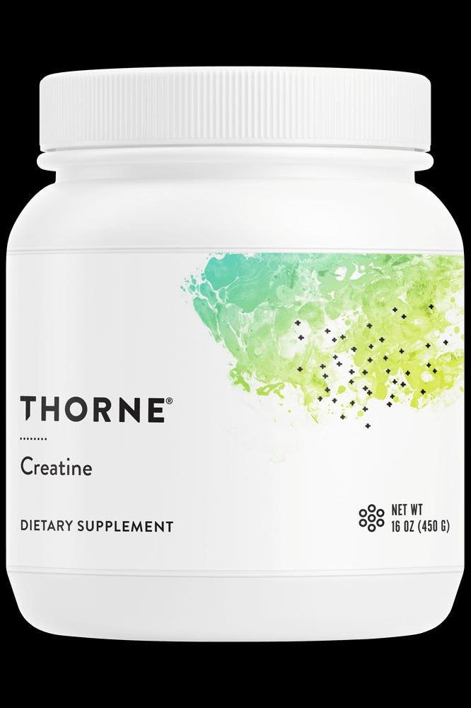 Thorne Creatine 450g dietary supplement promoting muscle mass and endurance.