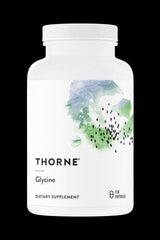 Thorne Glycine dietary supplement bottle with 250 capsules, promoting relaxation and normal muscle function.