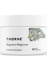 Thorne Magnesium Bisglycinate dietary supplement container for muscle and nerve support, featuring a modern design.