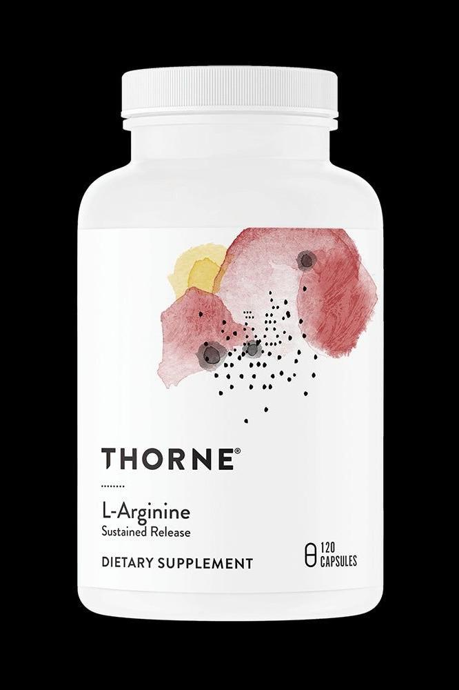 Thorne L-Arginine sustained release dietary supplement in a 120-capsule container Thorne L-Arginine sustained release dietary supplement in a 120-capsule container