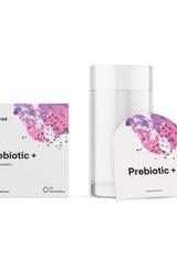 Thorne Prebiotic + product packaging with effervescent drink glass, promoting gut health and digestion support.