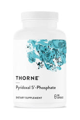 Thorne Pyridoxal 5'-Phosphate dietary supplement bottle with 180 capsules for vitamin B6 benefits.