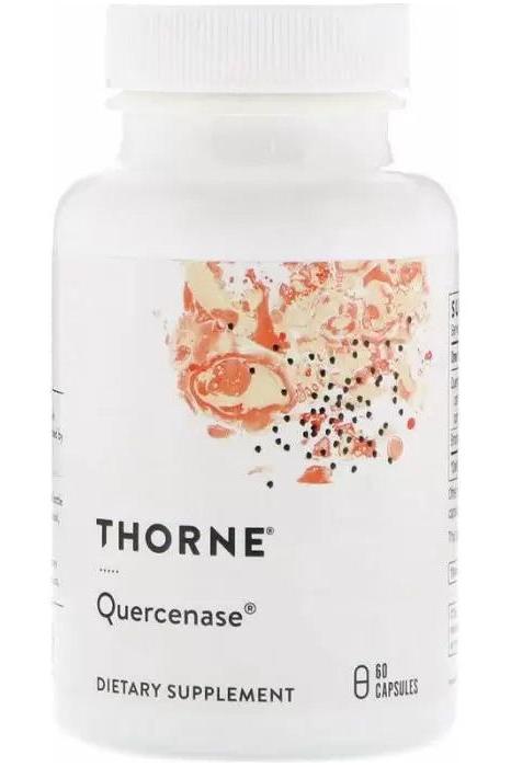 Thorne Quercenase bottle with 60 capsules, a powerful antioxidant dietary supplement. Thorne Quercenase bottle with 60 capsules, a powerful antioxidant dietary supplement.