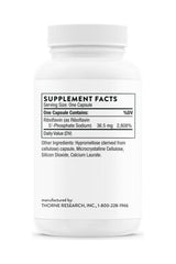 Thorne Riboflavin 5'-Phosphate supplement facts label, detailing ingredients and nutritional information.