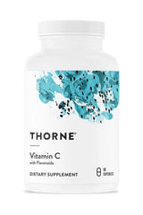 Thorne Vitamin C with Flavonoids bottle, dietary supplement with 90 capsules for immune support and antioxidant benefits.