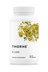 Thorne Vitamin D dietary supplement bottle with 90 capsules, promoting immunity and bone health.