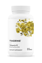 Thorne Vitamin K supplement bottle with 60 capsules, supporting bone and cardiovascular health.