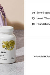 Thorne Vitamin K supplement bottle on a countertop, promoting bone and cardiovascular health.