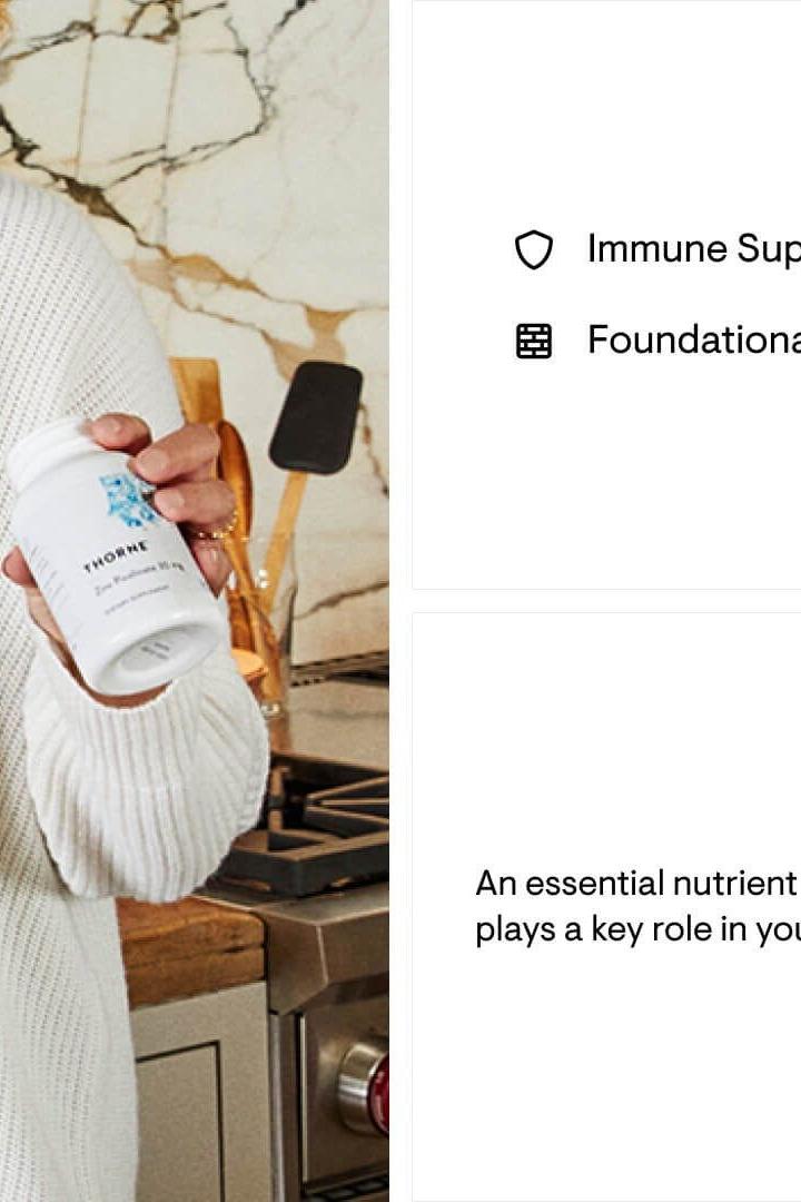 Person holding Thorne Zinc Picolinate bottle, emphasizing immune support and health benefits. Person holding Thorne Zinc Picolinate bottle, emphasizing immune support and health benefits.