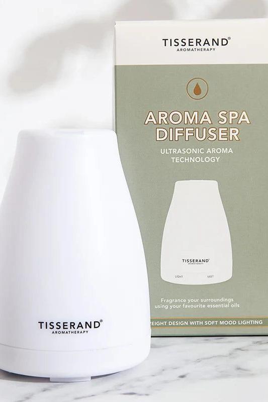 Tisserand Aroma Spa Diffuser with packaging, designed to improve air quality and promote relaxation.