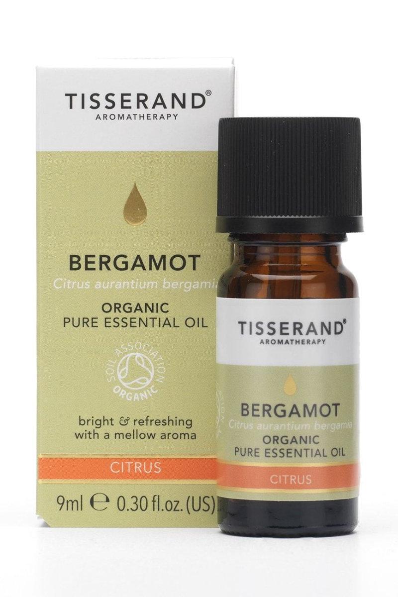 Tisserand Aromatherapy Bergamot 9ml organic essential oil, uplifting citrus aroma for natural wellness.