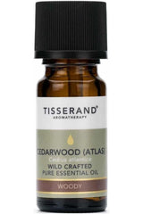 Tisserand Aromatherapy Cedarwood Atlas essential oil bottle, 9 ml, known for its woody aroma and therapeutic benefits.