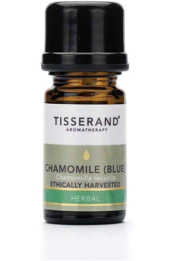 Tisserand Aromatherapy Chamomile (Blue) essential oil bottle, 2 ml, ethically harvested for natural skin relief.