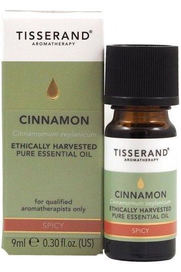 Tisserand Cinnamon Cinnamomum Zeylanicum 9ml essential oil bottle and packaging for aromatherapy.