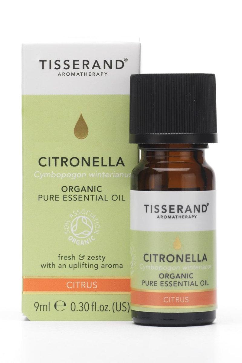 Tisserand Aromatherapy Citronella essential oil 9ml bottle, promoting freshness and insect repellent benefits.