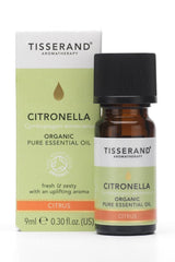 Tisserand Aromatherapy Citronella essential oil 9ml bottle, promoting freshness and insect repellent benefits.