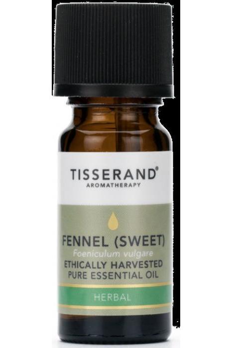 Tisserand Aromatherapy Fennel (Sweet) essential oil bottle, 30 ml, ethically harvested, strong anise aroma.