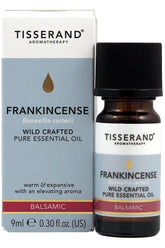 Tisserand Aromatherapy Frankincense essential oil 9ml bottle with packaging, known for its calming and meditative effects.