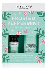 Tisserand Aromatherapy Frosted Peppermint Duo Collection featuring diffuser oil and room mist in festive packaging.