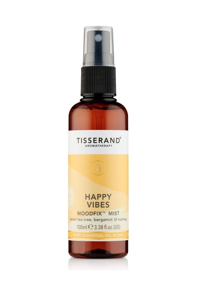 Tisserand Aromatherapy Happy Vibes MoodFix Mist Spray bottle, 100 ml, with uplifting essential oils.