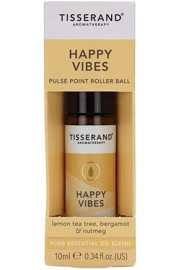 Tisserand Aromatherapy Happy Vibes Pulse Point Roller Ball 10ml with lemon tea tree and bergamot essential oils.