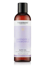 Tisserand Lavender & Chamomile Bath Oil 200ml for relaxation and skin nourishment.