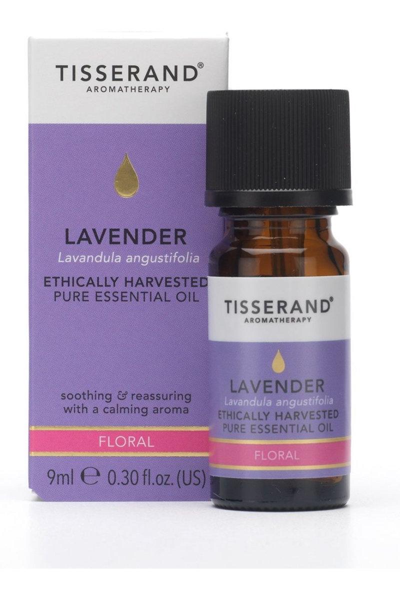 Tisserand Lavender essential oil 9ml, ethically harvested, calming aroma, relaxing benefits.