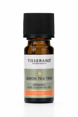 Tisserand Aromatherapy Lemon Tea Tree essential oil bottle, 9 ml, 100% organic with citrus scent.