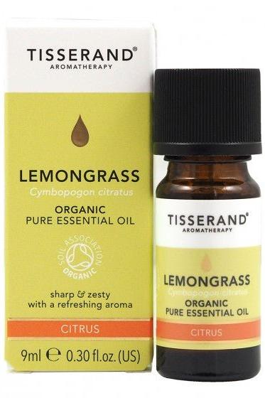 Tisserand Aromatherapy Lemongrass organic essential oil bottle 9 ml with refreshing citrus aroma.