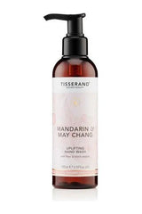 Tisserand Mandarin & May Chang Uplifting Hand Wash bottle with pump, 195 ml, featuring natural ingredients for refreshing hand care.
