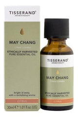 Tisserand Aromatherapy May Chang Litsea Cubeba essential oil 30ml with citrus aroma for mood boosting and relaxation.