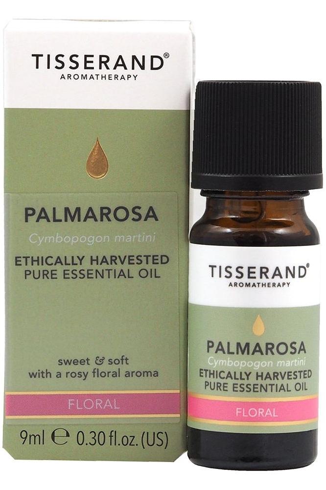 Tisserand Aromatherapy Palmarosa essential oil 9ml with floral aroma, ethically harvested from Cymbopogon martini.