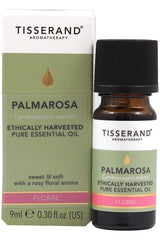 Tisserand Aromatherapy Palmarosa essential oil 9ml with floral aroma, ethically harvested from Cymbopogon martini.