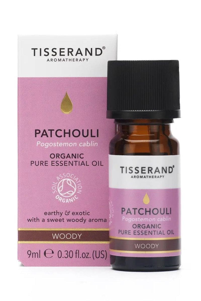 Tisserand Aromatherapy Patchouli Pogostemon Cablin Organic essential oil 9ml, known for its relaxing and earthy aroma.