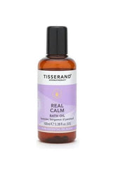 Tisserand Aromatherapy Real Calm Bath Oil with natural lavender, bergamot, and patchouli essential oils.