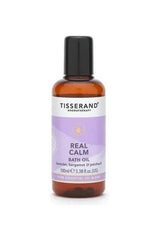 Tisserand Aromatherapy Real Calm Bath Oil with natural lavender, bergamot, and patchouli essential oils.
