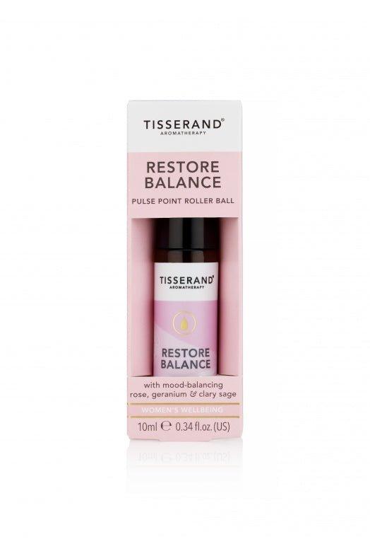 Tisserand Aromatherapy Restore Balance Pulse Point Roller Ball (10 ml) for mood balancing with natural ingredients.