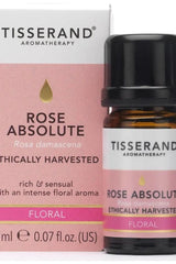Tisserand Aromatherapy Rose Absolute Rosa Damascena 2ml bottle with pink packaging, rich floral aroma.